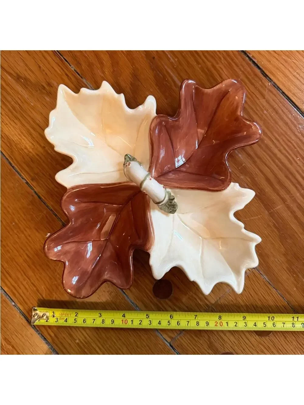 Vintage Oak & Maple Leaf candy/nut dish w 4 handcrafted matching leaf plates.